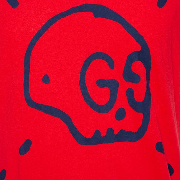 Pre Owned Gucci Red Cotton Ghost Print Crew Neck T Shirt S
