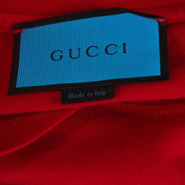 Pre Owned Gucci Red Cotton Ghost Print Crew Neck T Shirt S
