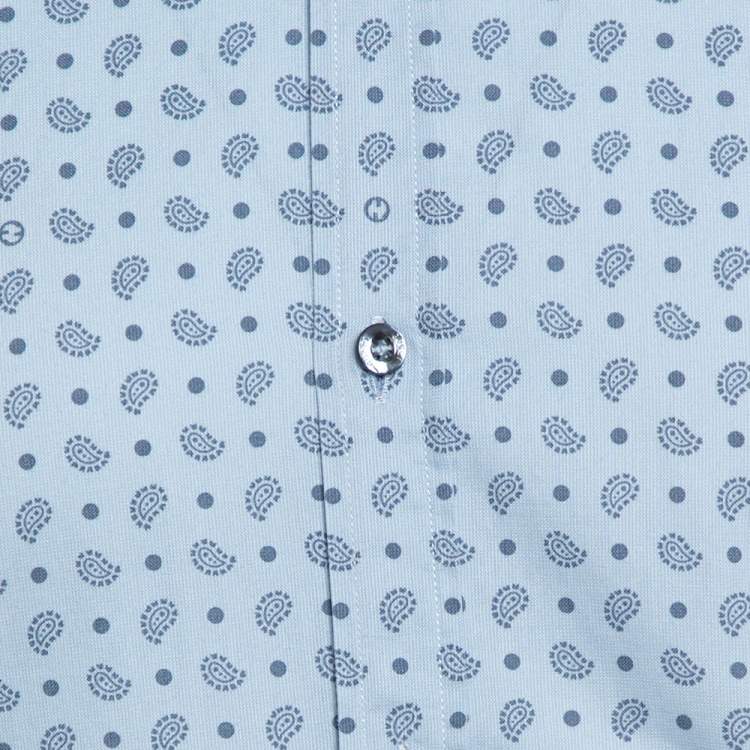 Pre Owned Gucci Powder Blue Paisley & Dot Print Cotton Slim Fit Shirt XS