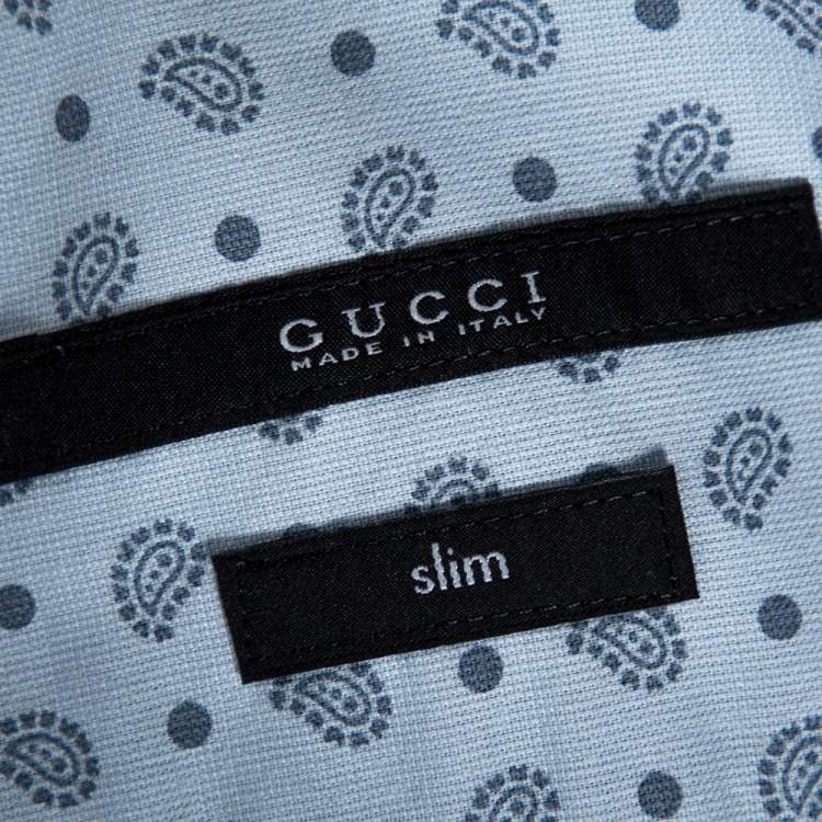 Pre Owned Gucci Powder Blue Paisley & Dot Print Cotton Slim Fit Shirt XS