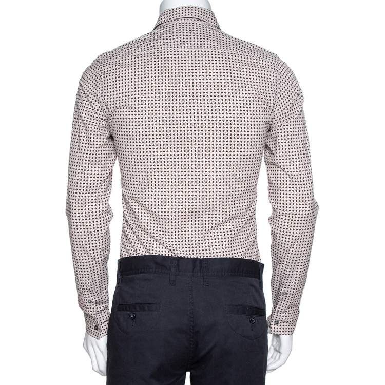 Pre Owned Gucci Cream Printed Cotton Long Sleeve Slim Fit Shirt S
