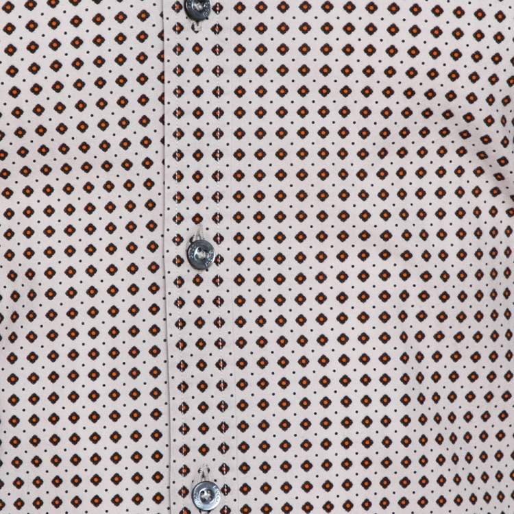 Pre Owned Gucci Cream Printed Cotton Long Sleeve Slim Fit Shirt S