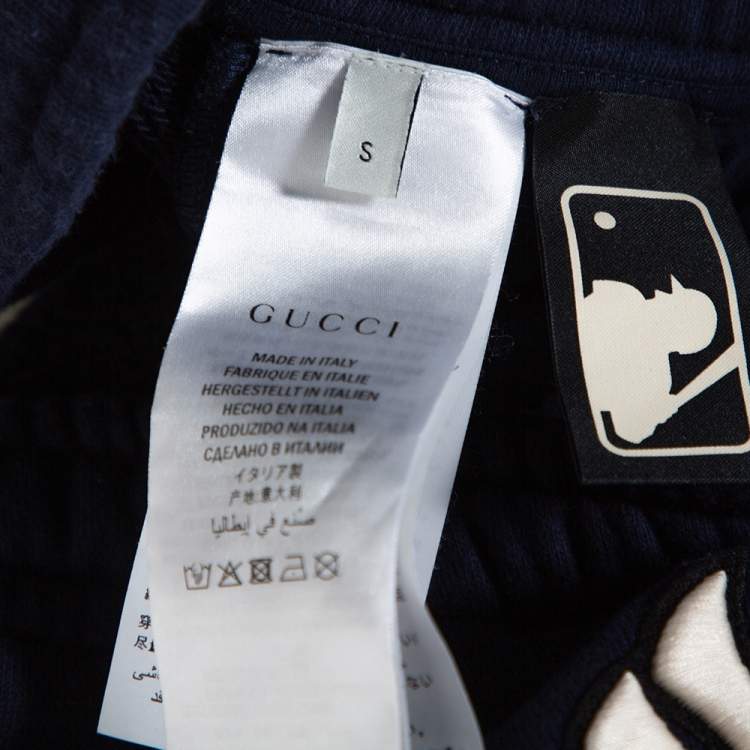 Pre Owned Gucci Navy Blue Cotton NY Logo Jogger Pants S