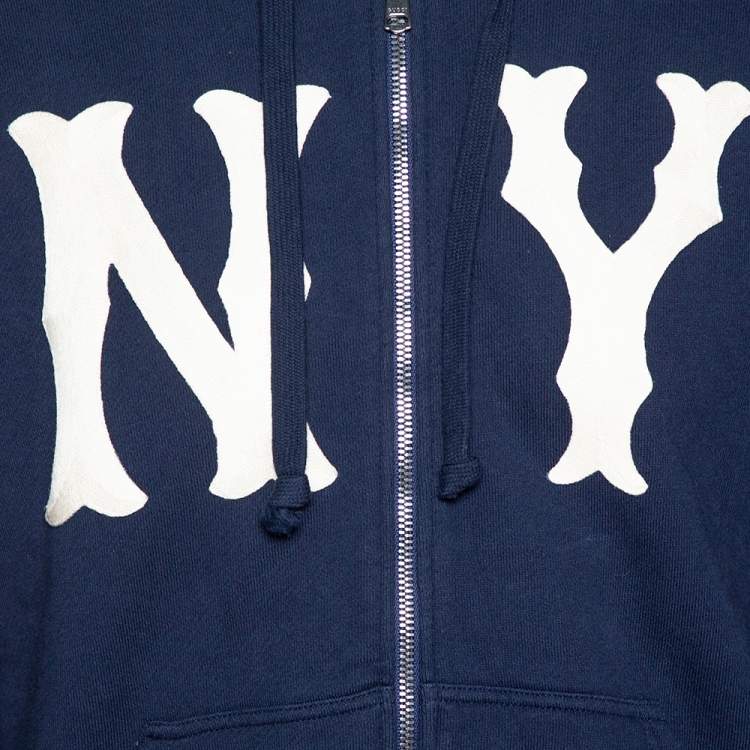 Pre Owned Gucci Navy Blue Cotton Yankees NY Patch Detail Hooded Sweatshirt S