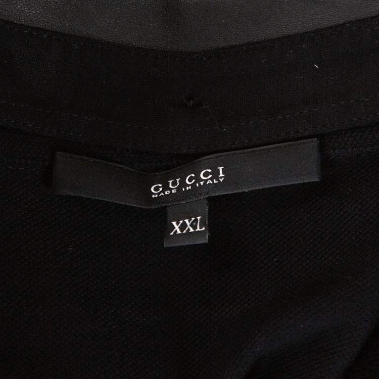 Pre Owned Gucci Black Cotton Pique Leather Collar Polo T-Shirt XXL