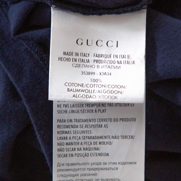 Pre Owned Gucci Navy Blue Logo Print Cotton Crew Neck T-Shirt XXL