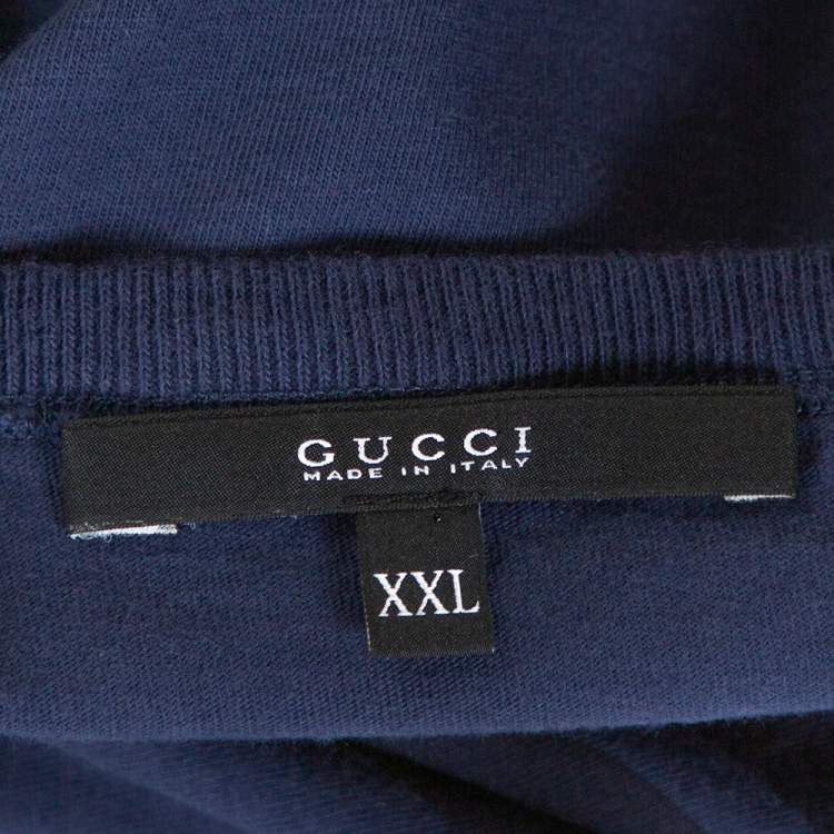 Pre Owned Gucci Navy Blue Logo Print Cotton Crew Neck T-Shirt XXL