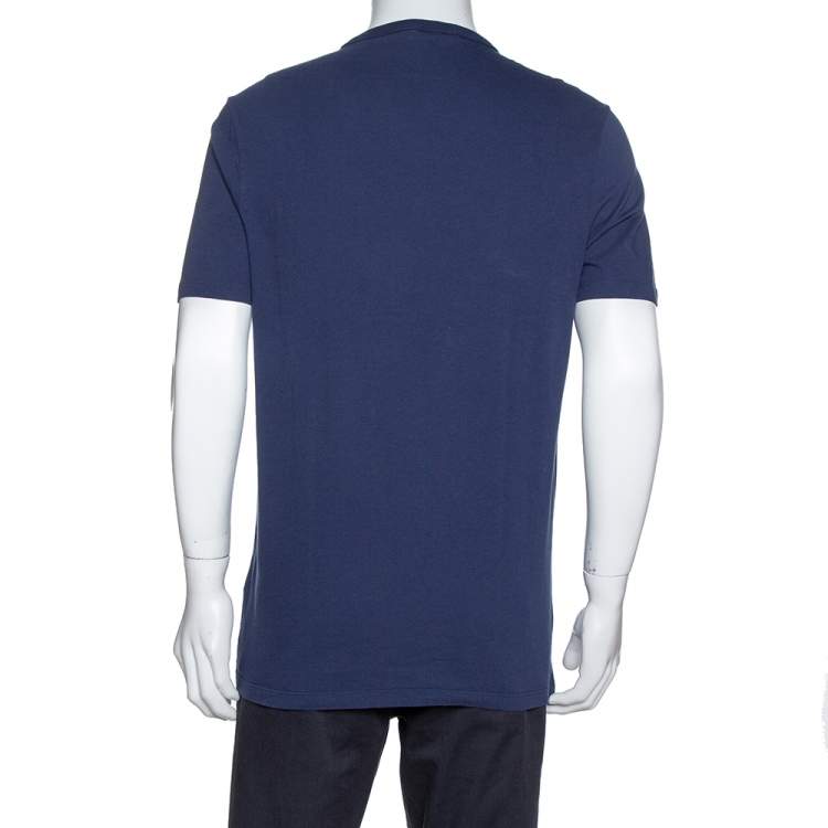 Pre Owned Gucci Navy Blue Logo Print Cotton Crew Neck T-Shirt XXL