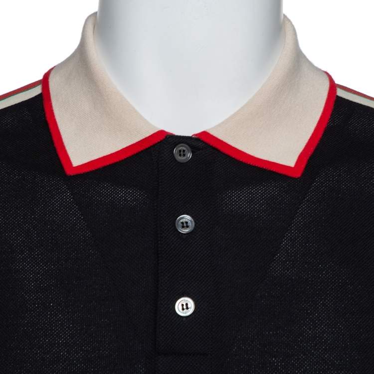 Pre Owned Gucci Black Cotton Pique Webstripe Logo Detail Polo T Shirt M