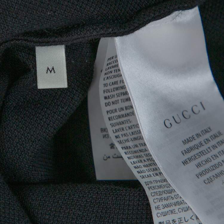 Pre Owned Gucci Black Cotton Pique Webstripe Logo Detail Polo T Shirt M