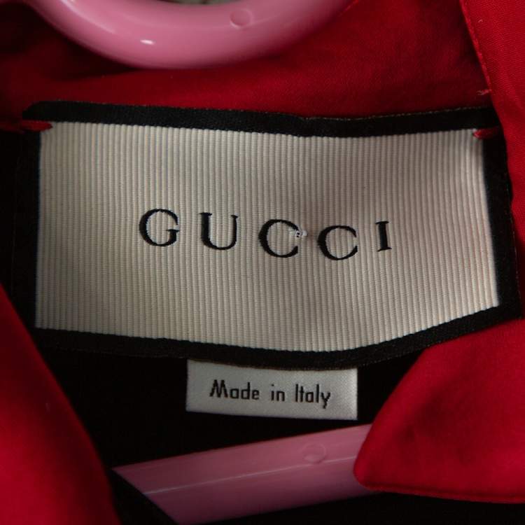 Pre Owned Gucci Black Satin Contrast Logo Panel Bowling Shirt M