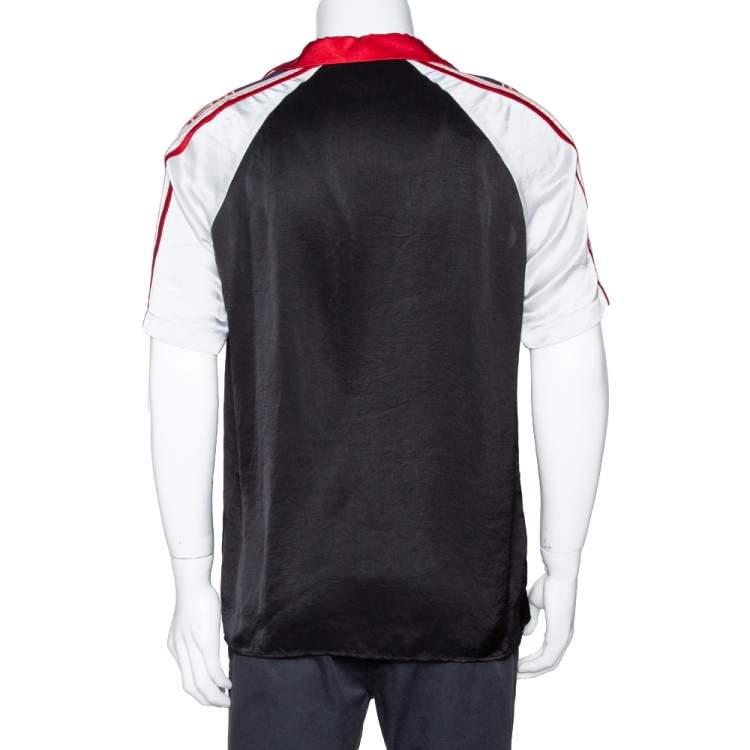 Pre Owned Gucci Black Satin Contrast Logo Panel Bowling Shirt M