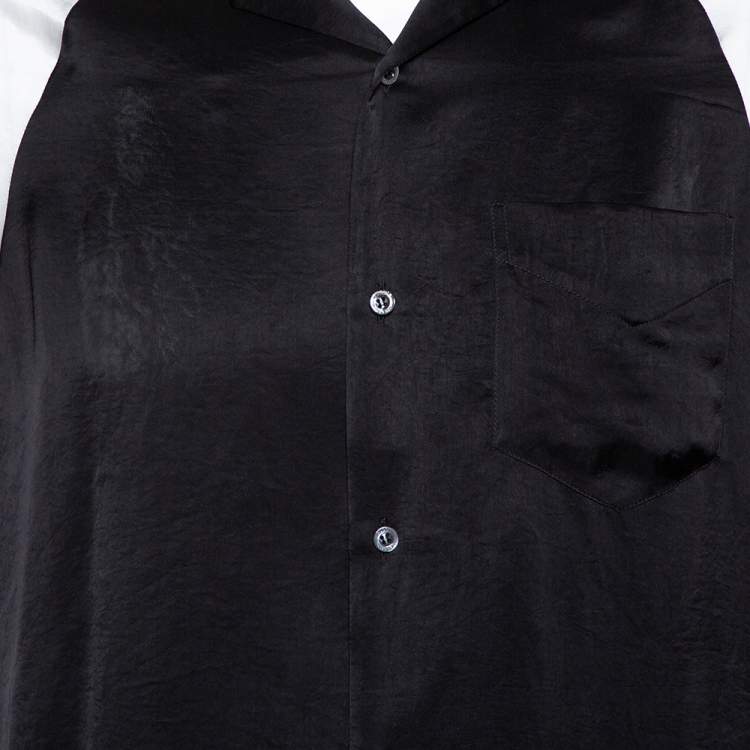 Pre Owned Gucci Black Satin Contrast Logo Panel Bowling Shirt M