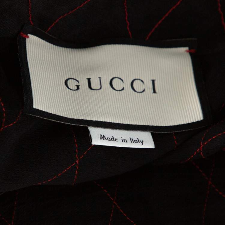Pre Owned Gucci Black & Red Satin Panther Applique Bowling Shirt M