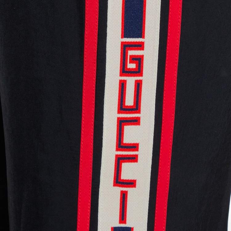 Pre Owned Gucci Black Synthetic Side Logo Trim Jogger Pants L