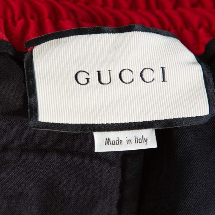 Pre Owned Gucci Black Synthetic Side Logo Trim Jogger Pants L