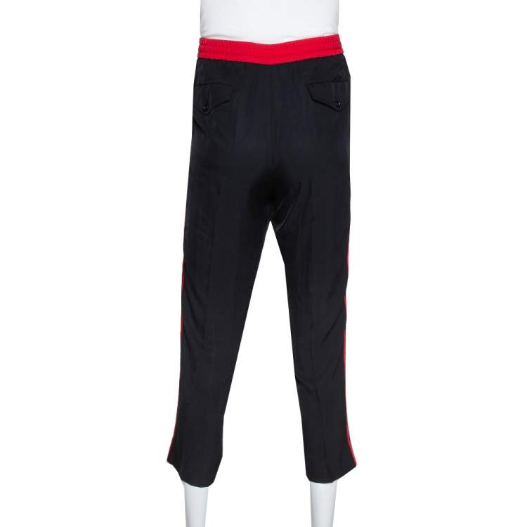 Pre Owned Gucci Black Synthetic Side Logo Trim Jogger Pants L