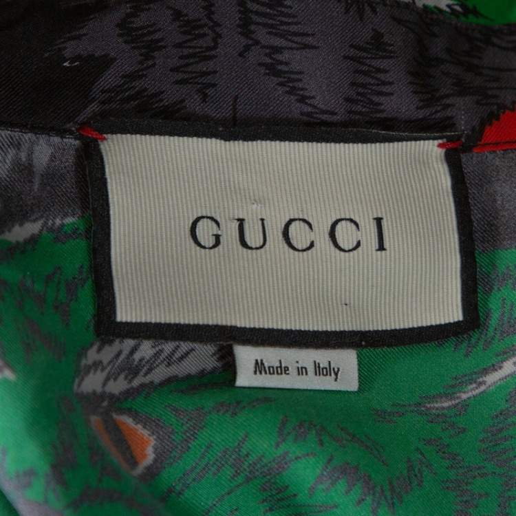 مملوكة مسبقًا Gucci Multicolor Panther Face Print Silk Bowling Shirt S