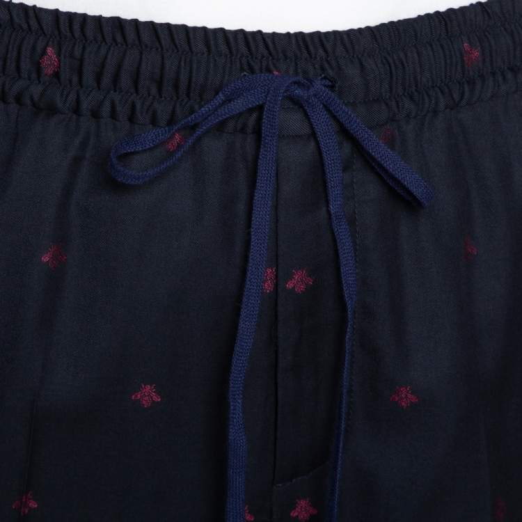 Pre Owned Gucci Navy Wool Gabardine Bees Embroidered Trousers S
