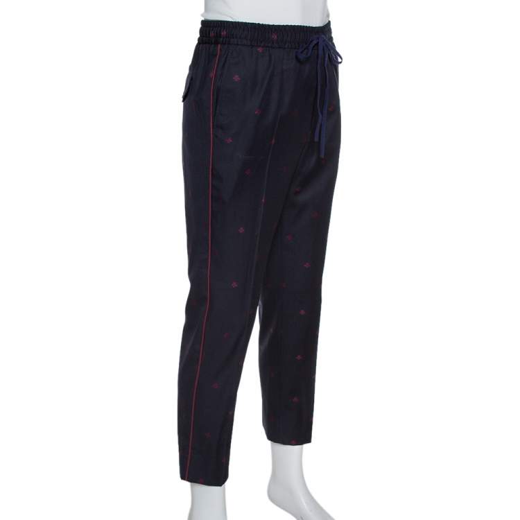 Gucci Navy Wool Gabardine Bees Embroidered Trousers S Gucci TLC