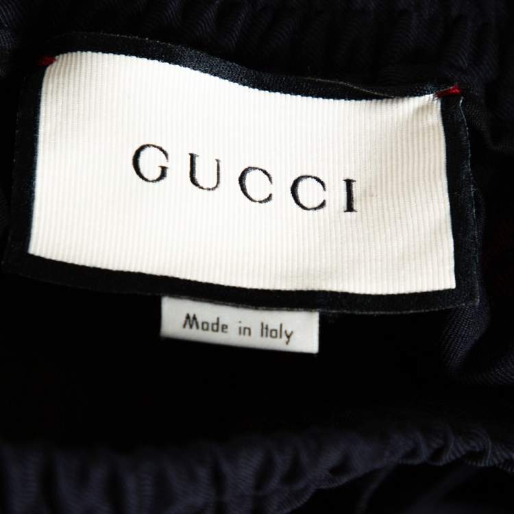 Pre Owned Gucci Navy Wool Gabardine Bees Embroidered Trousers S