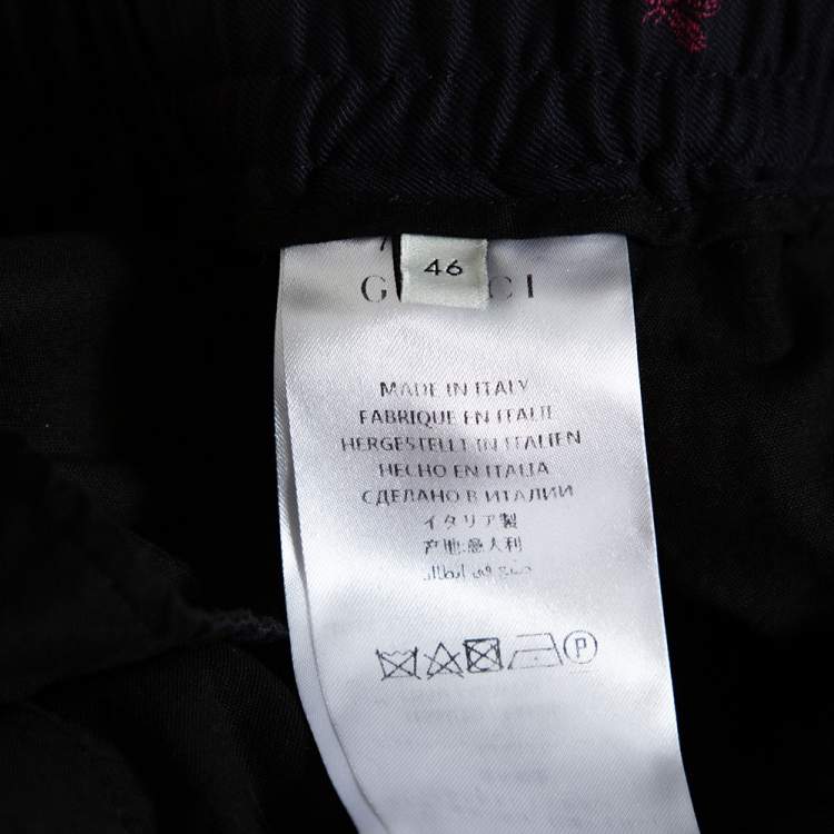 Pre Owned Gucci Navy Wool Gabardine Bees Embroidered Trousers S