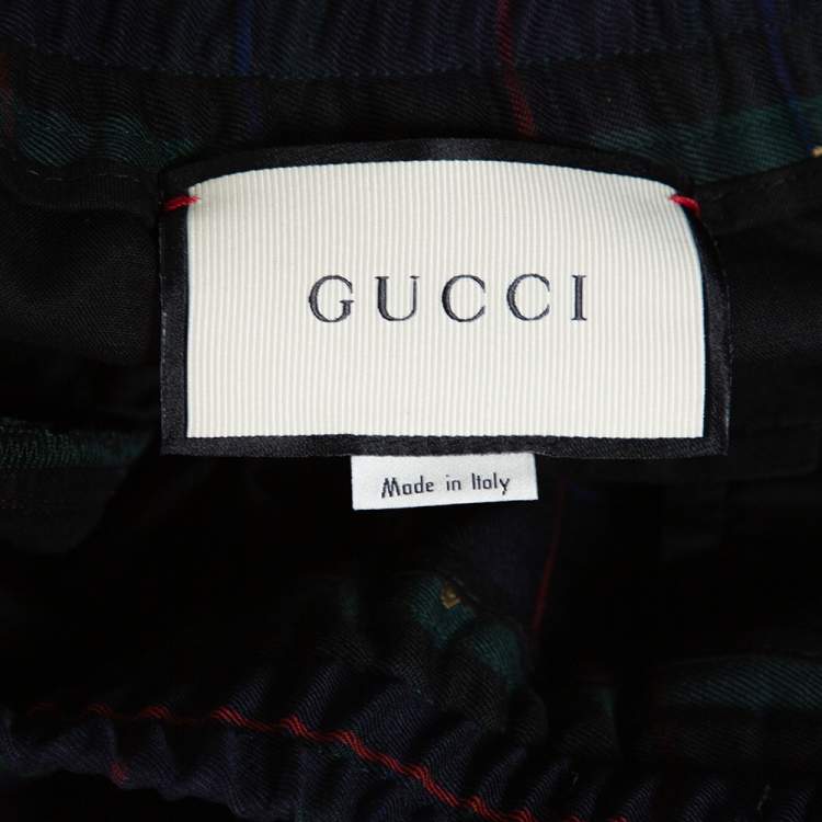 Pre Owned Gucci Green Tartan Check Wool Bee Motif Cropped Trousers S