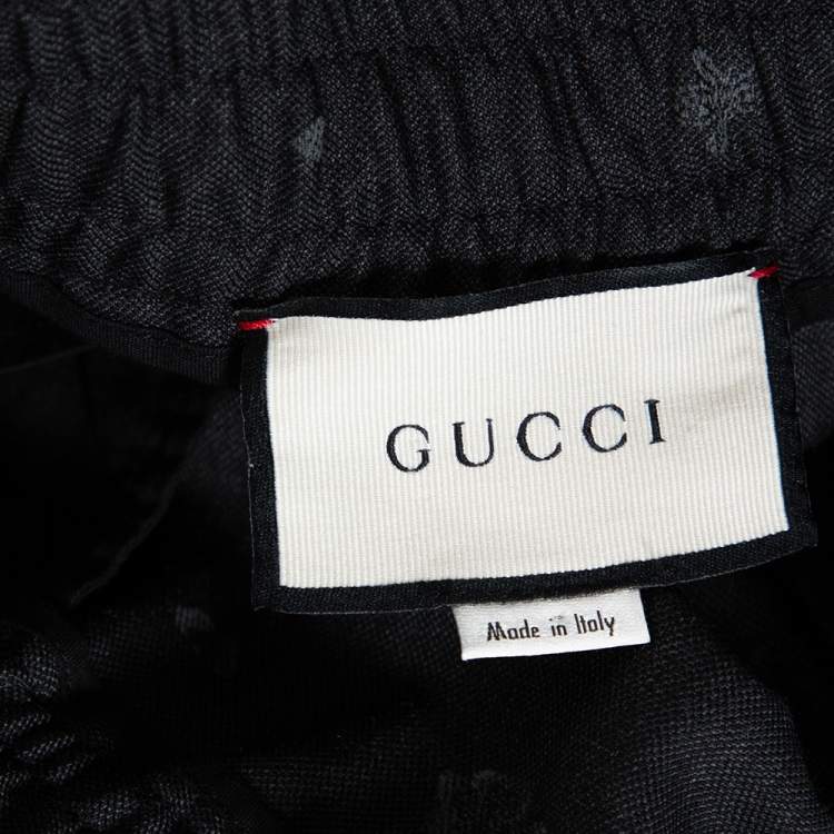 Pre Owned Gucci Grey Wool Bee & Heart Motif Drawstring Waist Trousers S