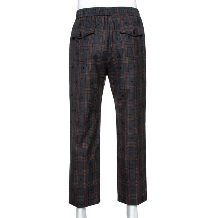 Pre Owned Gucci Grey Symbols Check Wool Elasticized Waist Pants L