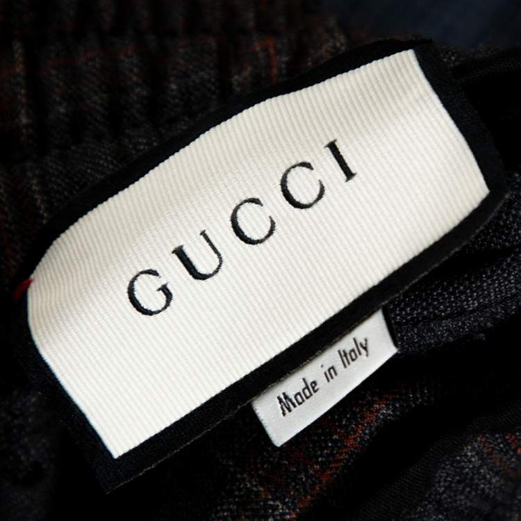 Pre Owned Gucci Grey Symbols Check Wool Elasticized Waist Pants L