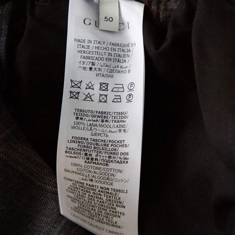 Pre Owned Gucci Grey Symbols Check Wool Elasticized Waist Pants L