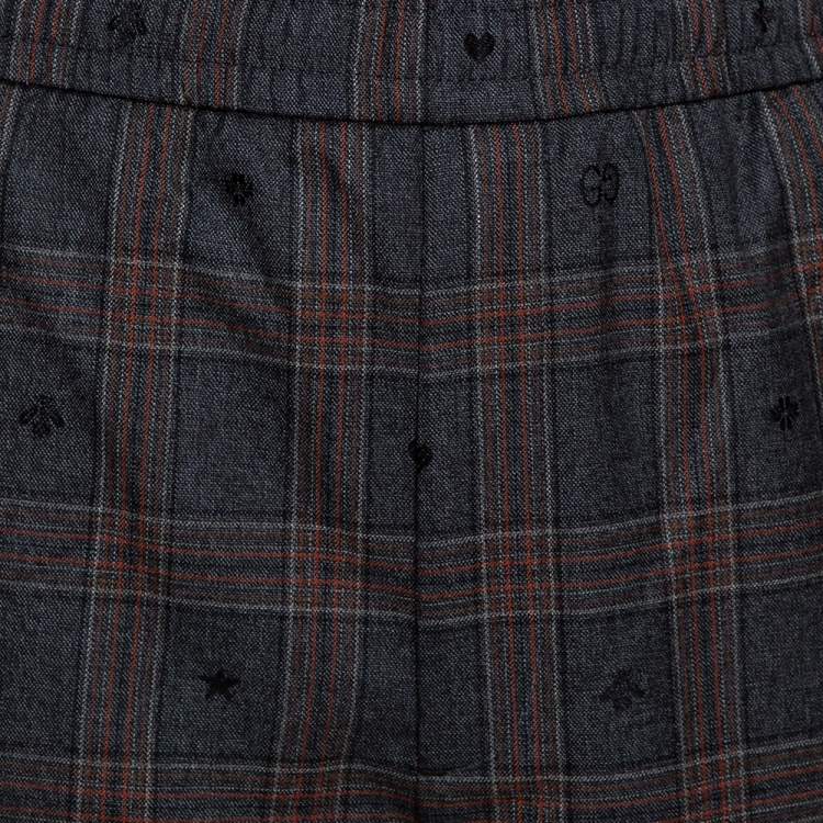 Pre Owned Gucci Grey Symbols Check Wool Elasticized Waist Pants L
