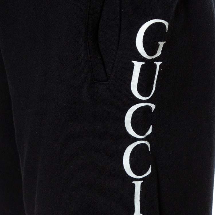 Pre Owned Gucci Black Logo Print Cotton Jersey Shorts M
