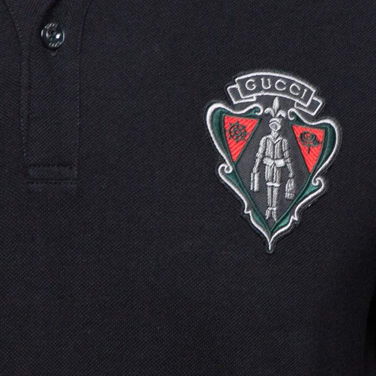 Pre Owned Gucci Equestrian Black Cotton Pique Long Sleeve Polo T-Shirt M