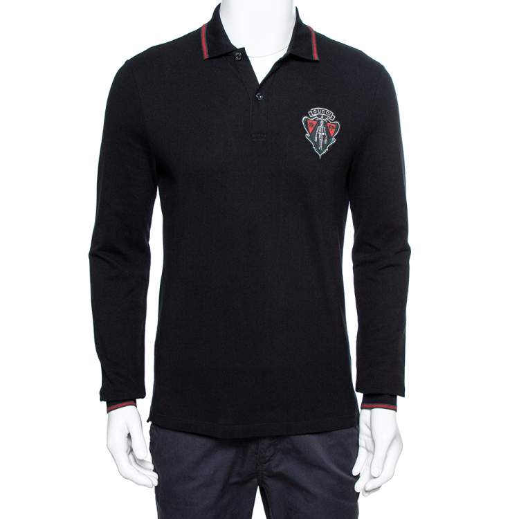 Gucci Equestrian Black Cotton Pique Long Sleeve Polo T-Shirt M Gucci ...