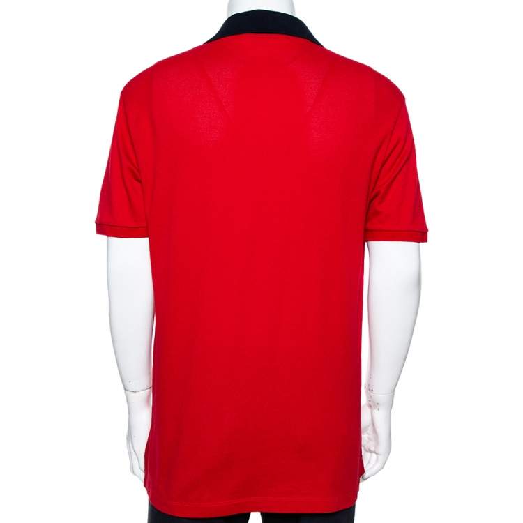 Pre Owned Gucci Red Cotton Pique GG Embroidered Polo T-Shirt S