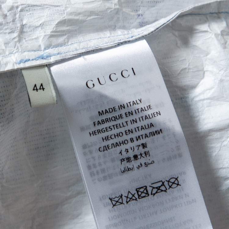 Pre Owned Gucci Blue Floral Print Paper Effect Oversized Bowling Shirt XS