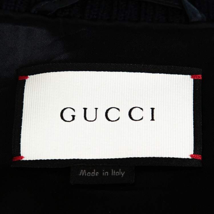 Pre Owned Gucci Black Satin Eagle Embroidered Bomber Jacket L