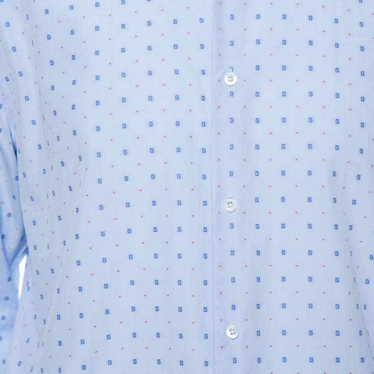 Pre Owned Gucci Liight Blue Cotton G Dot Fil Coupé Slim Fit Shirt XXL