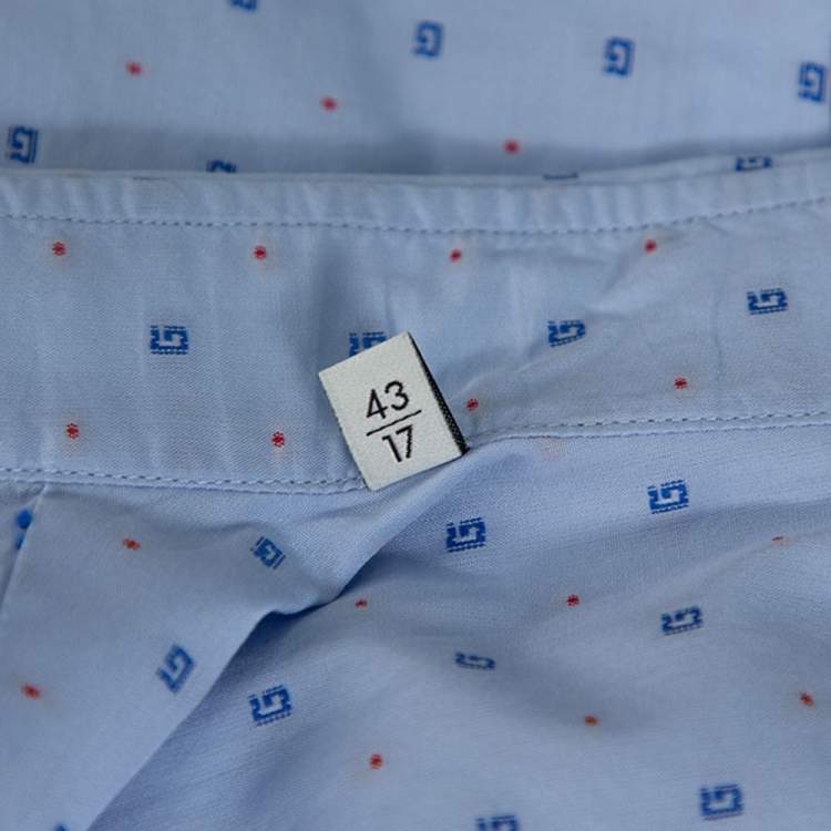 Pre Owned Gucci Liight Blue Cotton G Dot Fil Coupé Slim Fit Shirt XXL