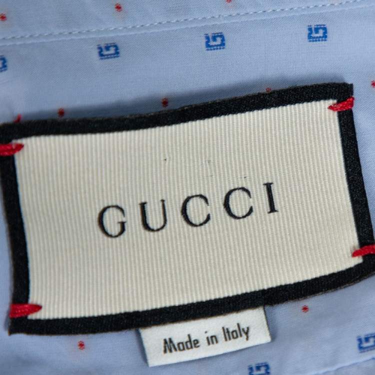 Pre Owned Gucci Liight Blue Cotton G Dot Fil Coupé Slim Fit Shirt XXL