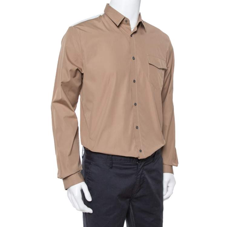 Pre Owned Gucci Khaki Cotton Contrast Patch Long Sleeve Duke Shirt L