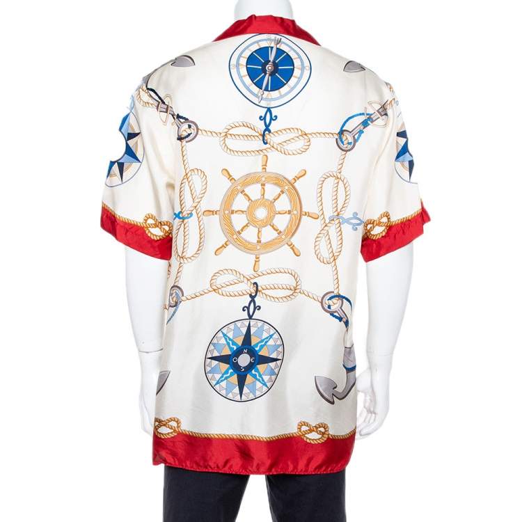 مملوكة مسبقًا Gucci Cream Nautical Print Silk Oversized Bowling Shirt M