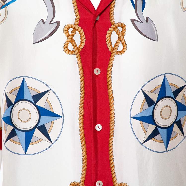 مملوكة مسبقًا Gucci Cream Nautical Print Silk Oversized Bowling Shirt M