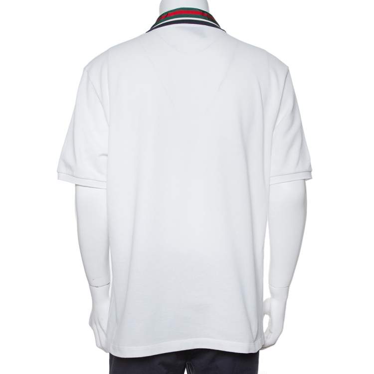 Pre Owned Gucci White Cotton Pique Tiger Web Collar Polo T-Shirt XXL