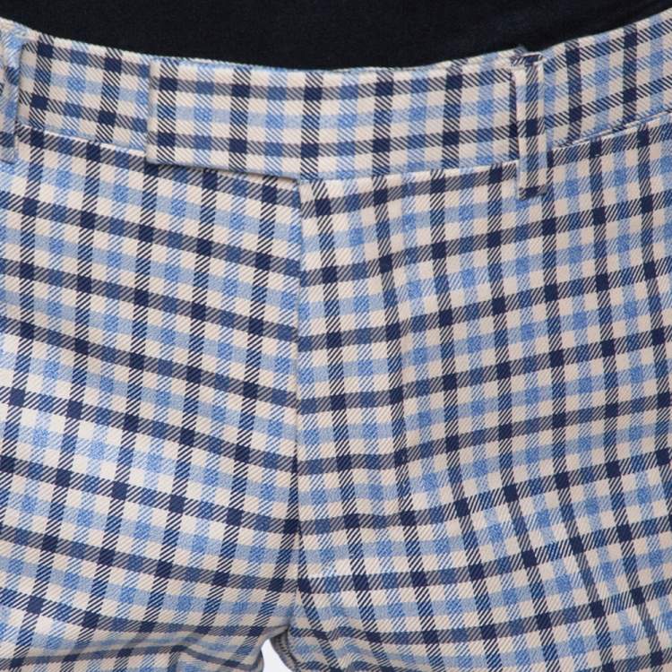 Pre Owned Gucci Blue Gingham Checked Cotton Tapered Trousers M