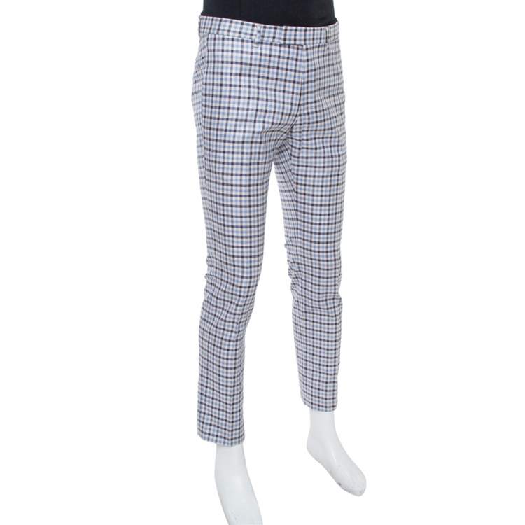 Gucci Blue Gingham Checked Cotton Tapered Trousers M Gucci