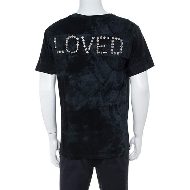 Pre Owned Gucci Black Distressed Cotton Loved Stud Embellished Logo Jersey T Shirt S