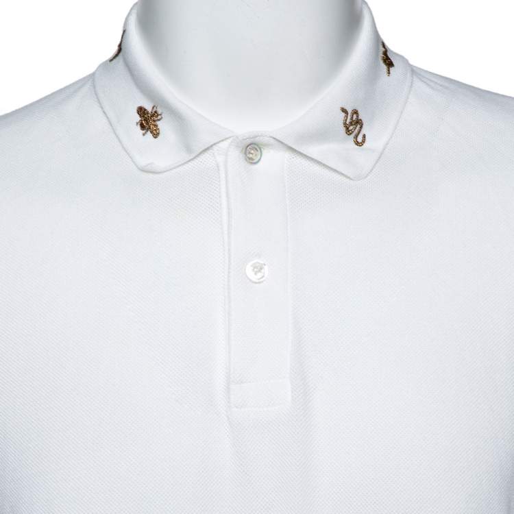 Pre Owned Gucci White Cotton Honeycomb Knit Embroidered Collar Polo T-Shirt XXXL