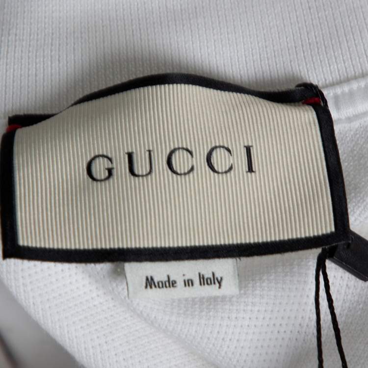 Pre Owned Gucci White Cotton Honeycomb Knit Embroidered Collar Polo T-Shirt XXXL